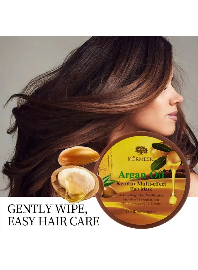 Kormesic قناع شعر بزيت الأركان 500 مل مع الكيراتين متعدد التأثيرات بروتين الحرير الكولاجين احترافي لإصلاح جذور الشعر التالف وتنعيم الشعر المجعد والجاف - Image 3