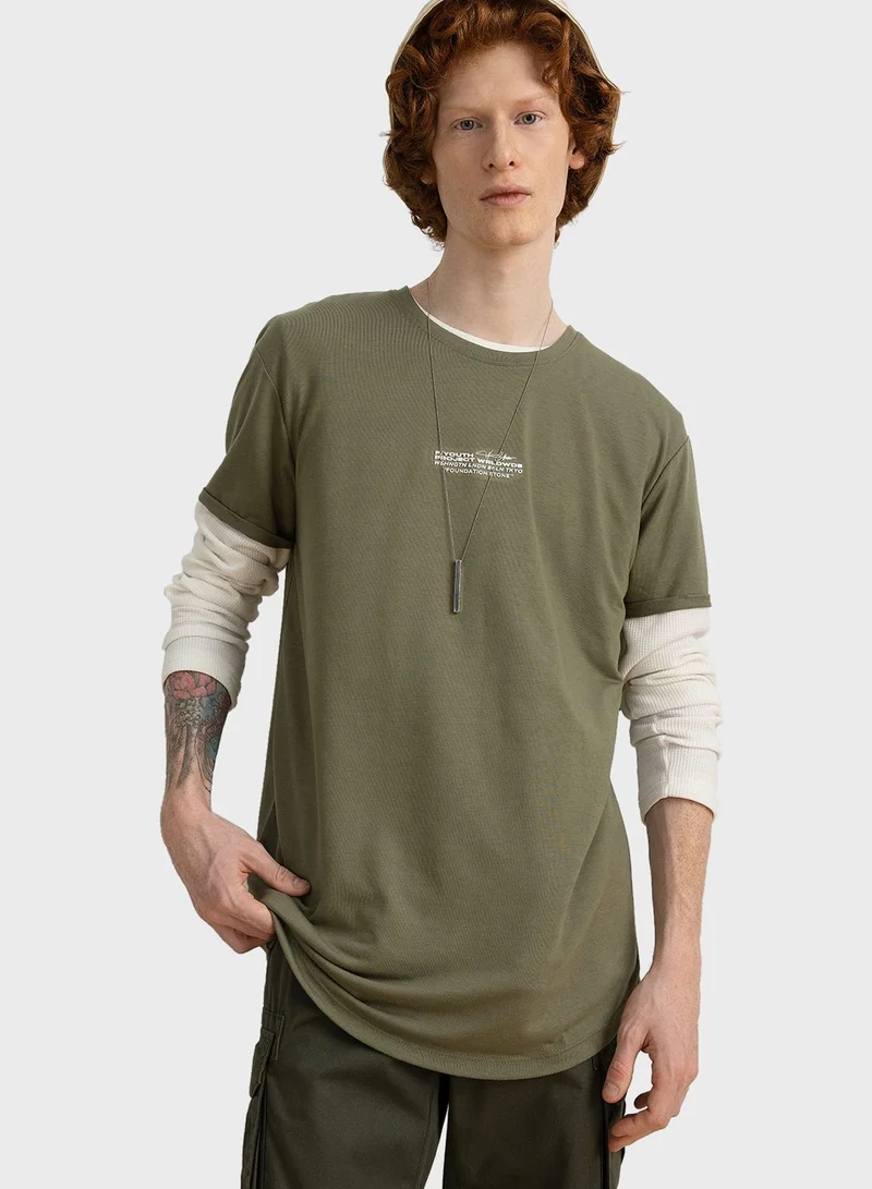 DeFacto Slogan Crew Neck T-Shirt