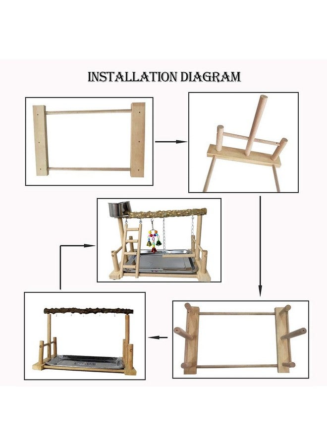 kathson Parrots Playground Bird Perch Wood Playstand Stand with Ladder Swing Feeder Cups Chew Toy for Parakeet Conure Cockatiel Budgie Lovebird Finch Small Birds - Image 5
