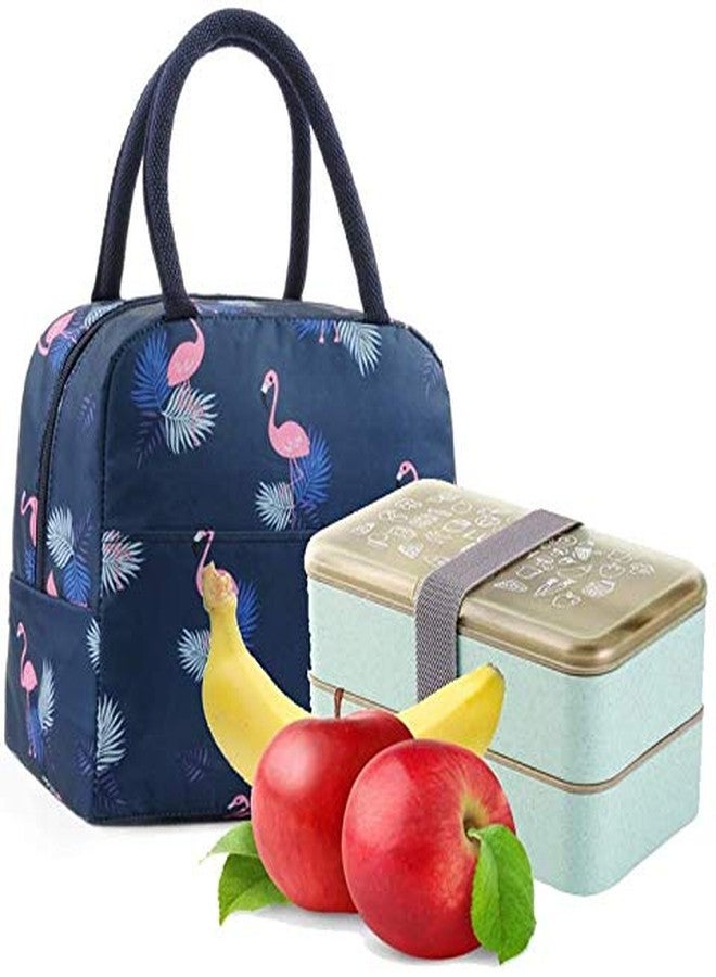 Cloudsell Lunch Bag for Kids Insulated Lunch Bag for Women, Leak Proof Men Hot/Cold Tiffin Bag for Office, Collage, School, Picnic, Aluminium foil Jute Bags for Lunch Box (Navy Blue Flamingo) - Image 5