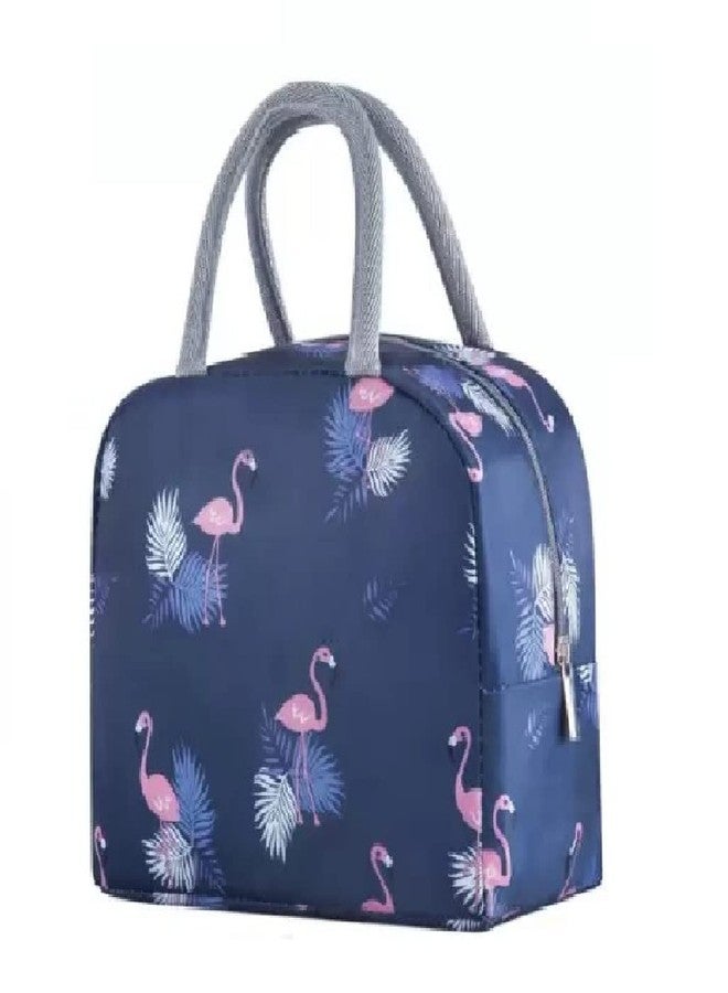 Cloudsell Lunch Bag for Kids Insulated Lunch Bag for Women, Leak Proof Men Hot/Cold Tiffin Bag for Office, Collage, School, Picnic, Aluminium foil Jute Bags for Lunch Box (Navy Blue Flamingo) - Image 1