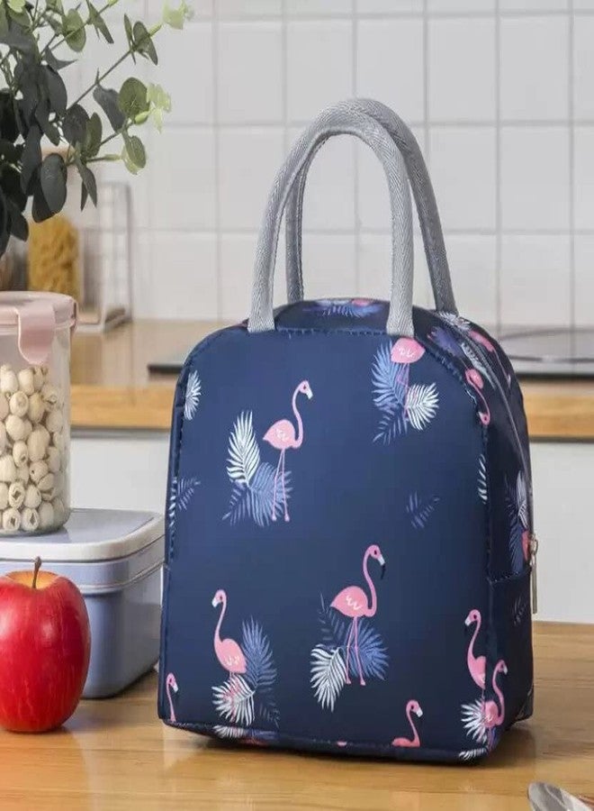 Cloudsell Lunch Bag for Kids Insulated Lunch Bag for Women, Leak Proof Men Hot/Cold Tiffin Bag for Office, Collage, School, Picnic, Aluminium foil Jute Bags for Lunch Box (Navy Blue Flamingo) - Image 2
