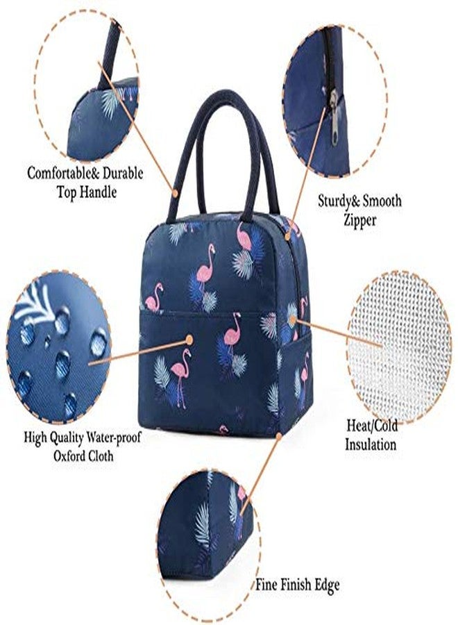 Cloudsell Lunch Bag for Kids Insulated Lunch Bag for Women, Leak Proof Men Hot/Cold Tiffin Bag for Office, Collage, School, Picnic, Aluminium foil Jute Bags for Lunch Box (Navy Blue Flamingo) - Image 4
