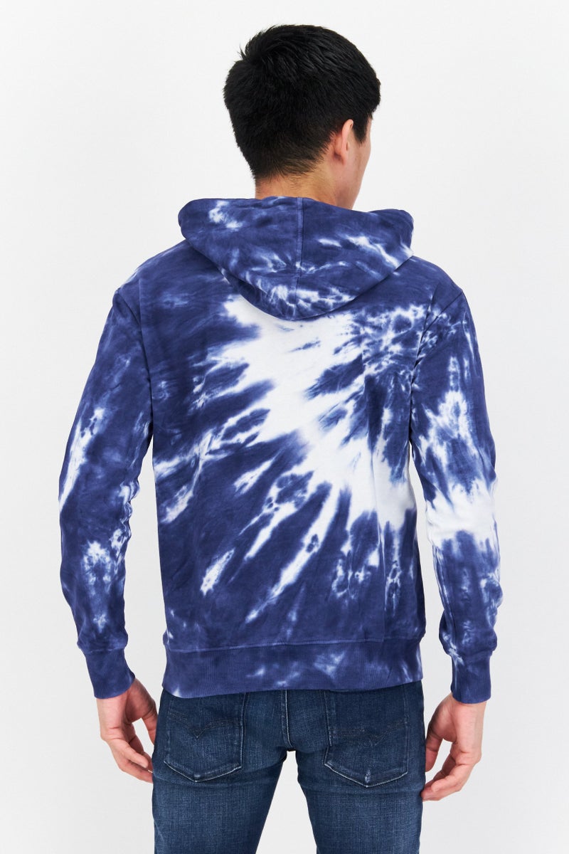 Sovereign Code سويت شيرت رجالي بغطاء رأس بأكمام طويلة بتصميم تTie Dye، مجموعة ألوان زرقاء - Image 3