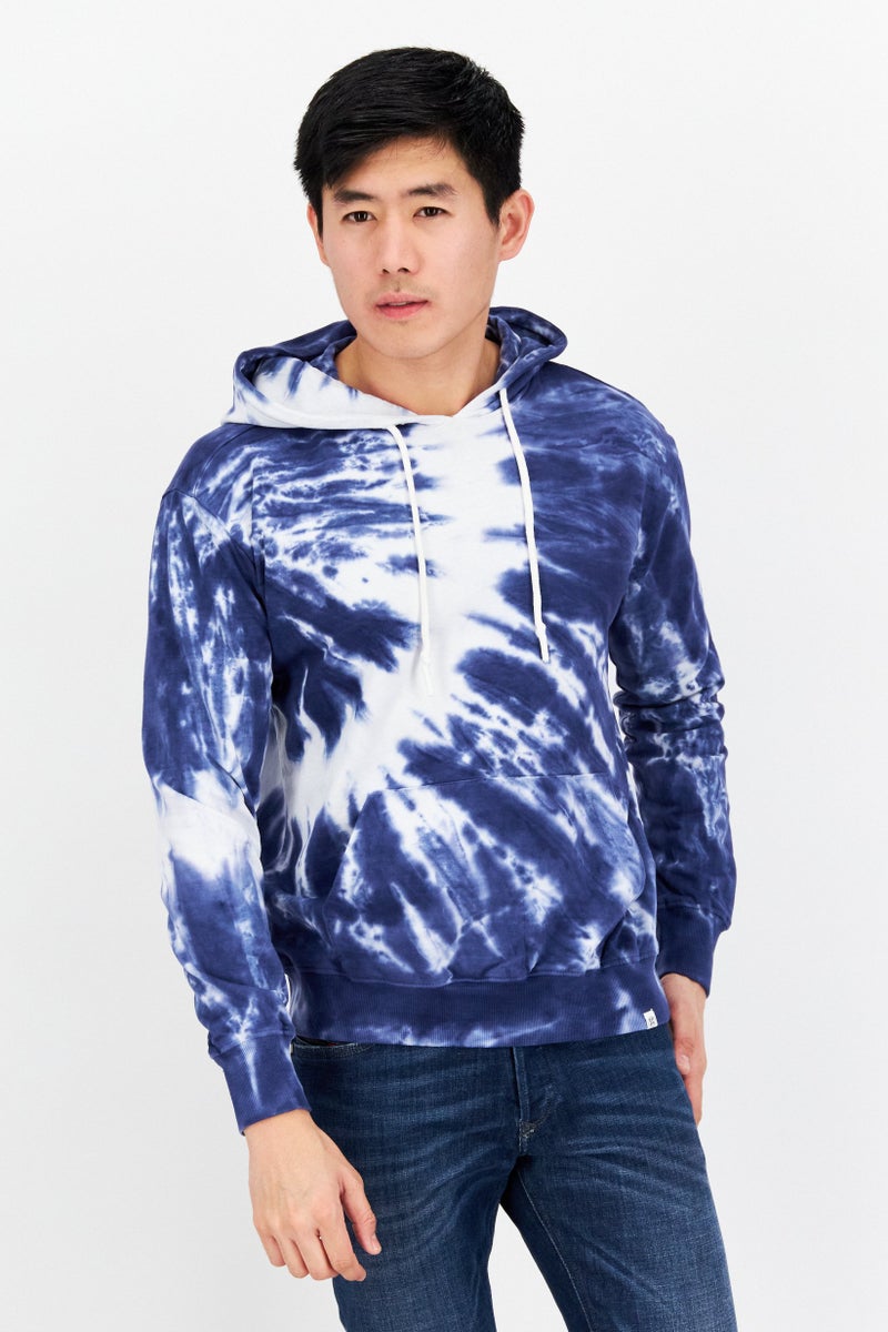 Sovereign Code سويت شيرت رجالي بغطاء رأس بأكمام طويلة بتصميم تTie Dye، مجموعة ألوان زرقاء - Image 1