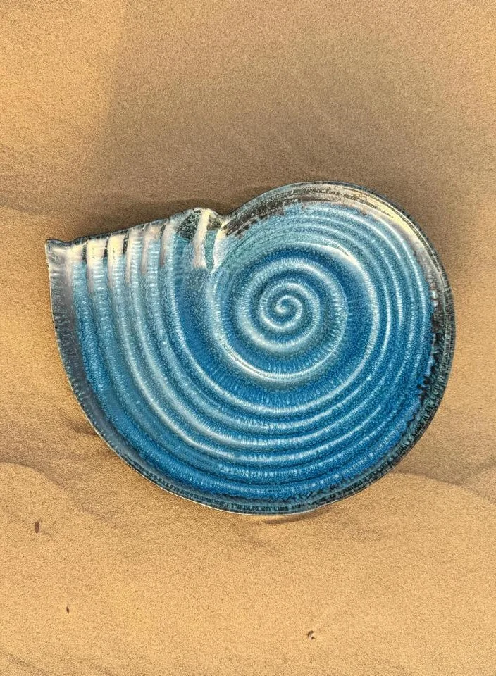 Tohfa Luxe Coastal Blue Shell Handmade Ceramic Serving Platter