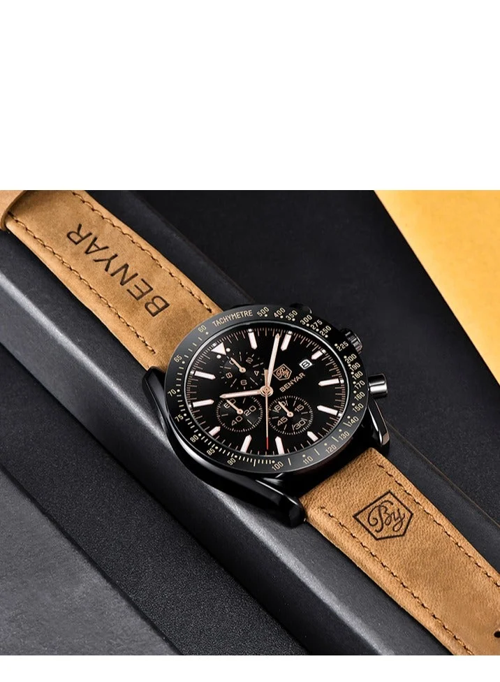 Benyar  BY BENYAR Watches Men Analog Chronograph Quartz Waterproof Backlit Date Business Watch Casual Designer Watches Elegant Gift for Men for Men | Best Price UAE