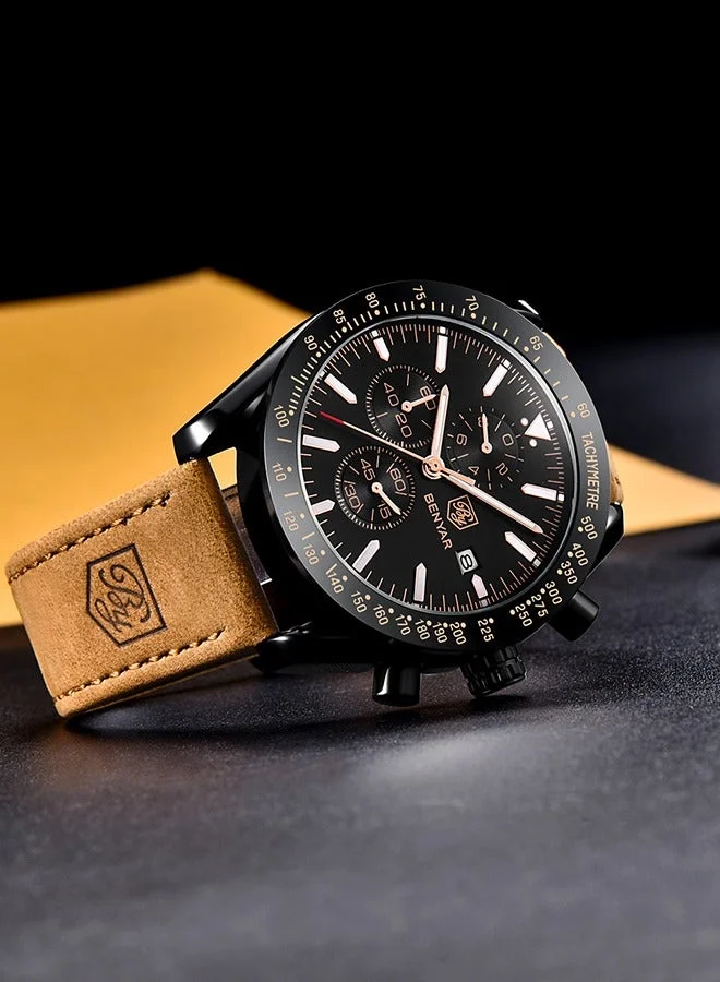 Benyar  BY BENYAR Watches Men Analog Chronograph Quartz Waterproof Backlit Date Business Watch Casual Designer Watches Elegant Gift for Men for Men | Best Price UAE