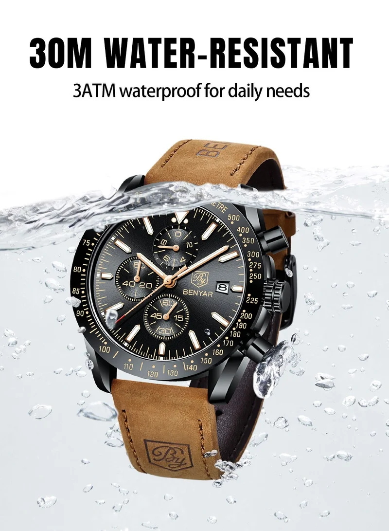 Benyar  BY BENYAR Watches Men Analog Chronograph Quartz Waterproof Backlit Date Business Watch Casual Designer Watches Elegant Gift for Men for Men | Best Price UAE