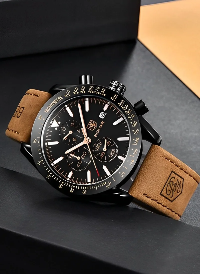 Benyar  BY BENYAR Watches Men Analog Chronograph Quartz Waterproof Backlit Date Business Watch Casual Designer Watches Elegant Gift for Men for Men | Best Price UAE