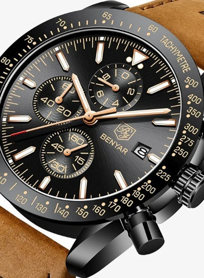 Benyar  BY BENYAR Watches Men Analog Chronograph Quartz Waterproof Backlit Date Business Watch Casual Designer Watches Elegant Gift for Men for Men | Best Price UAE