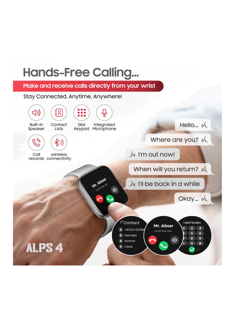 SWISS MILITARY - Swiss Military ALPS4 Smartwatch 1.75" AMOLED, Bluetooth Calling, Multi Language, Fitness Tracking, Wireless Charging, 7 Days Battery, IP67, iOS/Android Compatible, Silver Frame & Grey Silicon Strap - Image 1