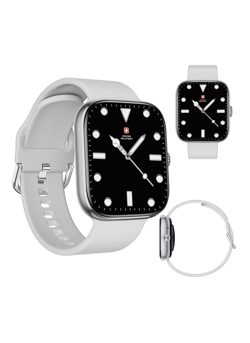 SWISS MILITARY - Swiss Military ALPS4 Smartwatch 1.75" AMOLED, Bluetooth Calling, Multi Language, Fitness Tracking, Wireless Charging, 7 Days Battery, IP67, iOS/Android Compatible, Silver Frame & Grey Silicon Strap - Image 1