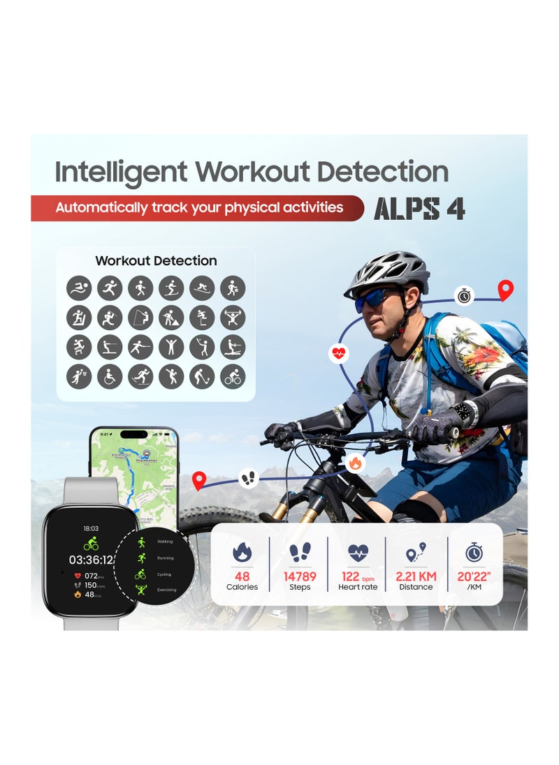 SWISS MILITARY - Swiss Military ALPS4 Smartwatch 1.75" AMOLED, Bluetooth Calling, Multi Language, Fitness Tracking, Wireless Charging, 7 Days Battery, IP67, iOS/Android Compatible, Silver Frame & Grey Silicon Strap - Image 1