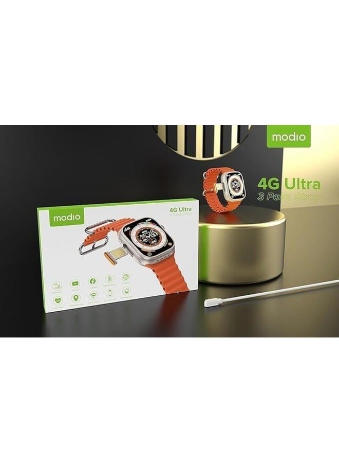 ELTRAZONE Modio Ultra 4G Smart Watch – 2.2 Inch HD Display with SIM Support and Three Strap Options for Men, Gold - Image 2