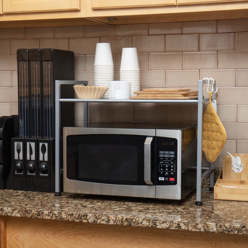 Mind Reader Kitchen Storage, Microwave Stand, Shelf Organizer, Rack Shelf, Metal, 23.75"L x 12.75"W x 18.75"H, Silver - Image 2