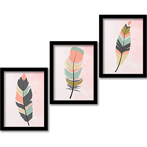 HEVEA Leaves Wall Decor Paintings for Home Office Living Room - Modern Art Wall Paintings with Frame/Posters With Frame (11 inch x 14 inch, Framed) Set of 3 - Image 1