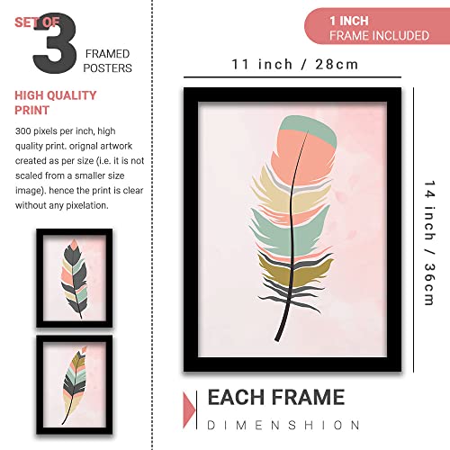 HEVEA Leaves Wall Decor Paintings for Home Office Living Room - Modern Art Wall Paintings with Frame/Posters With Frame (11 inch x 14 inch, Framed) Set of 3 - Image 2