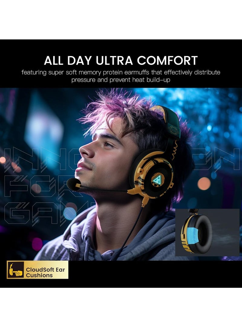 general Gaming Headset for PC PS5 PS4, Stereo Wired Noise Cancelling Over-Ear Headphones with Mic, Wired Headphones, 7.1 Surround Sound, USB  3.5mm Cable, LED Light, USB Gaming Headphones for Xbox Laptop - Image 4