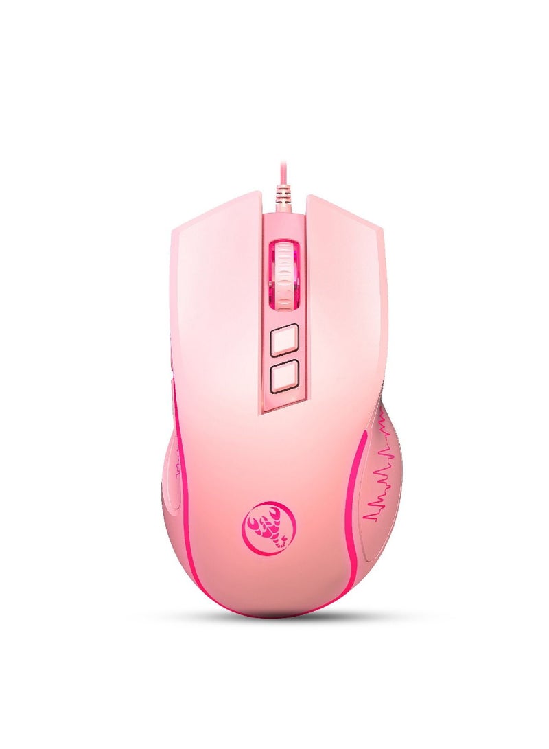 HXSJ X100 Wired Gaming Mouse Adjustable 7 Button 1200 3600Dpi Colorful Led Light Wired Mice for Laptop Pc Gamer Pink - Image 1