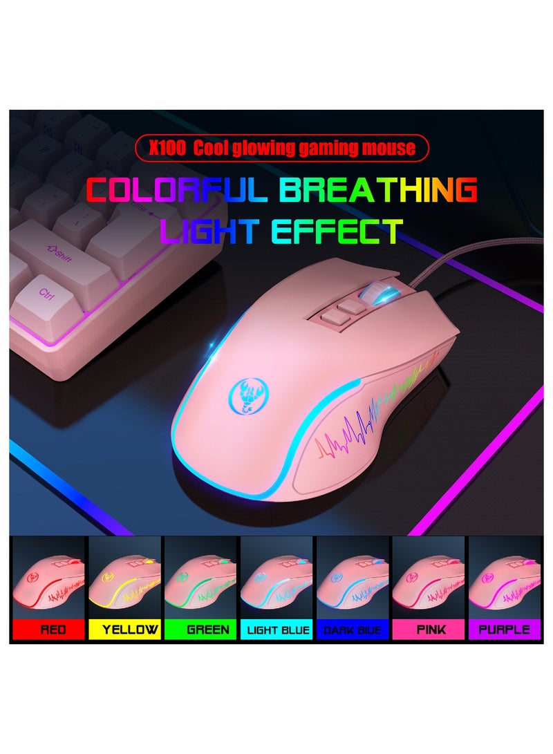 HXSJ X100 Wired Gaming Mouse Adjustable 7 Button 1200 3600Dpi Colorful Led Light Wired Mice for Laptop Pc Gamer Pink - Image 2