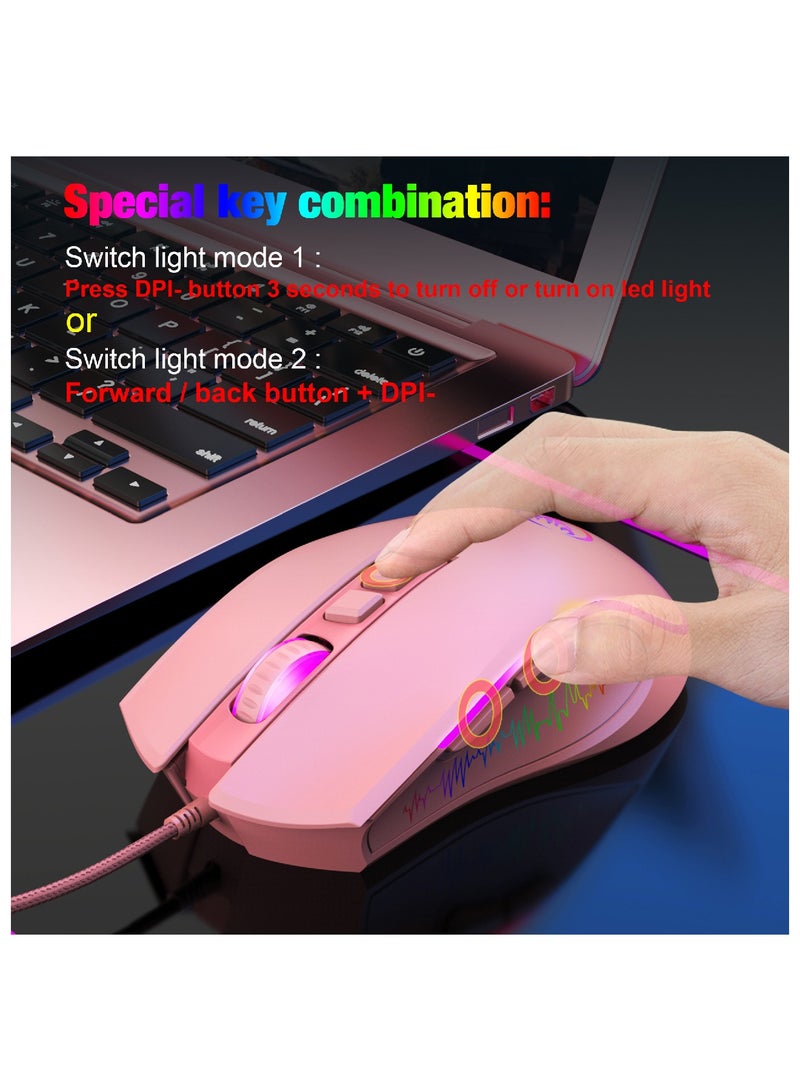 HXSJ X100 Wired Gaming Mouse Adjustable 7 Button 1200 3600Dpi Colorful Led Light Wired Mice for Laptop Pc Gamer Pink - Image 3
