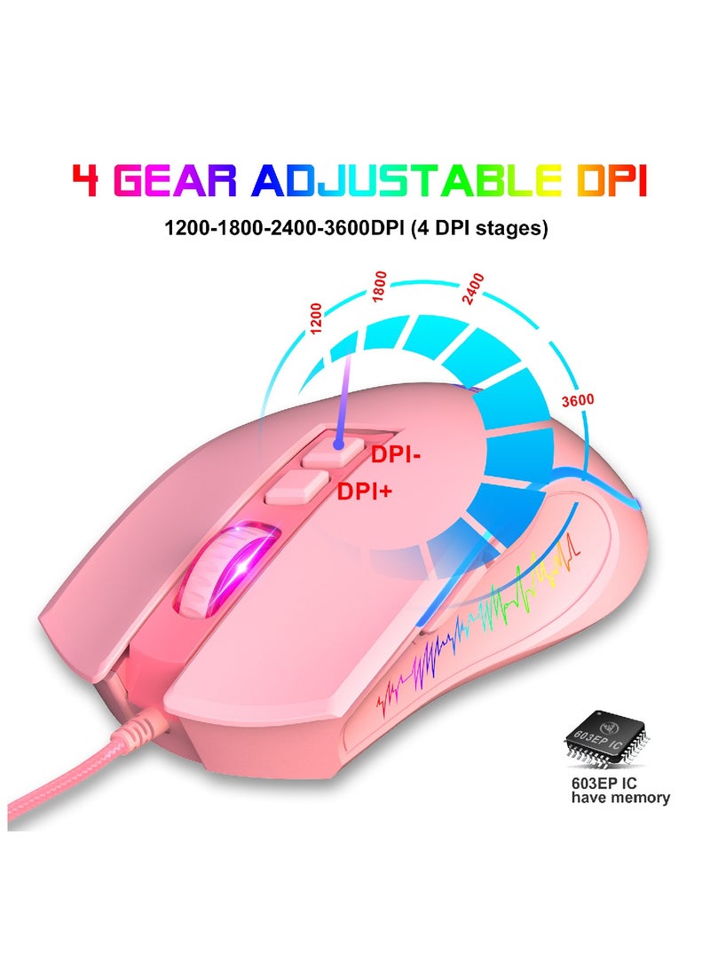 HXSJ X100 Wired Gaming Mouse Adjustable 7 Button 1200 3600Dpi Colorful Led Light Wired Mice for Laptop Pc Gamer Pink - Image 4