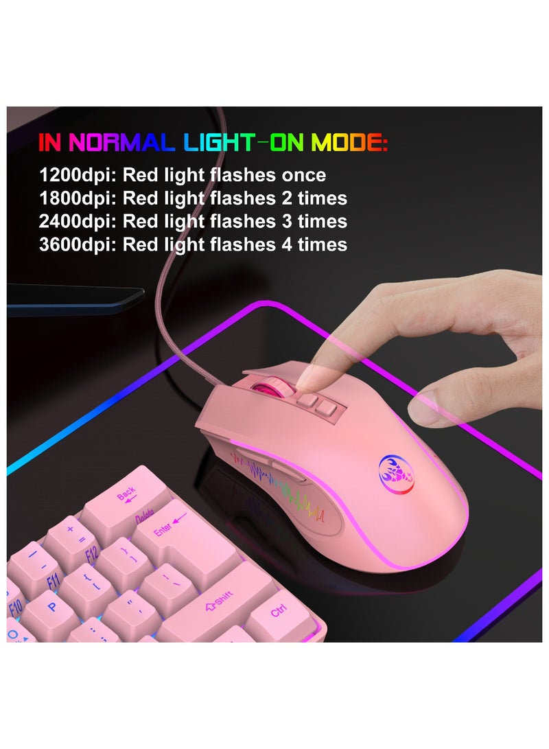 HXSJ X100 Wired Gaming Mouse Adjustable 7 Button 1200 3600Dpi Colorful Led Light Wired Mice for Laptop Pc Gamer Pink - Image 5