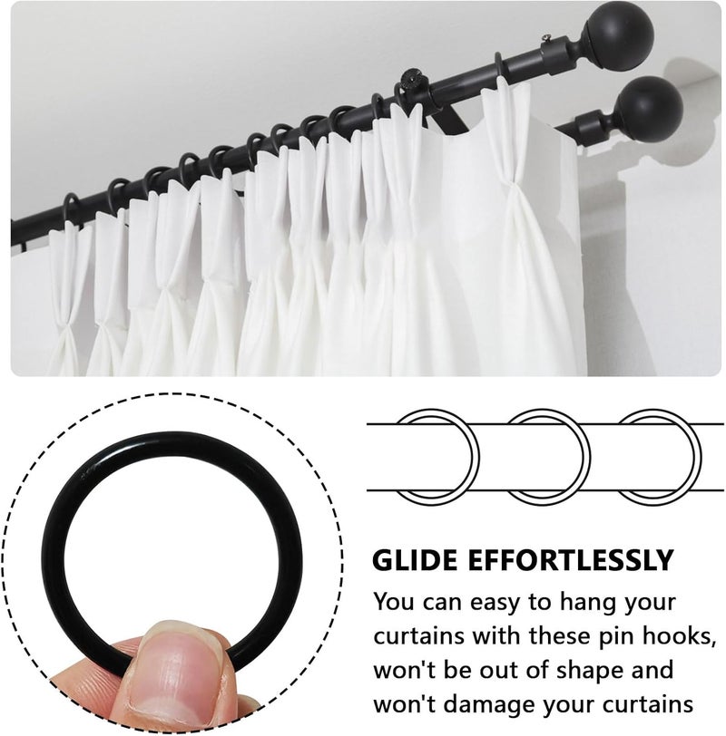 KAHIT 30 Pack Black Curtain Rings Curtain Rod Rings Drapery Rings and 30 Pack Curtain Pin Hooks Drapery Pins Curtain Rings with Hooks Metal Curtain Hooks Black Curtain Hooks Curtain Rings for Drapes - Image 2