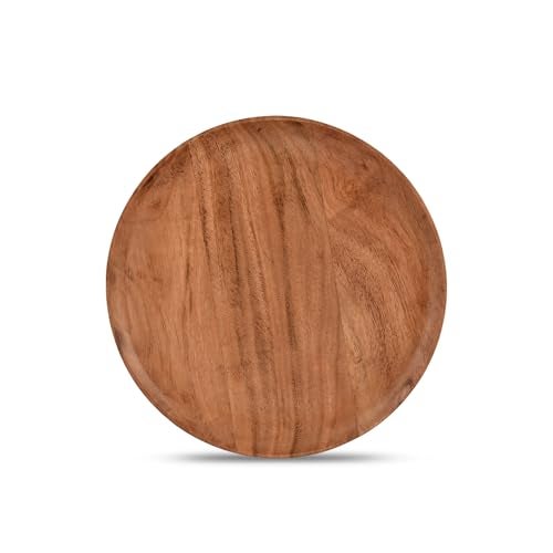 NIRMAN Acacia Wood Dinner Plates Set of 4 for Dishes Snack, Dessert Natural Wood Plates Serving Dinnerware Plate for Dinner (8" x 8" x 0.75") - Image 3