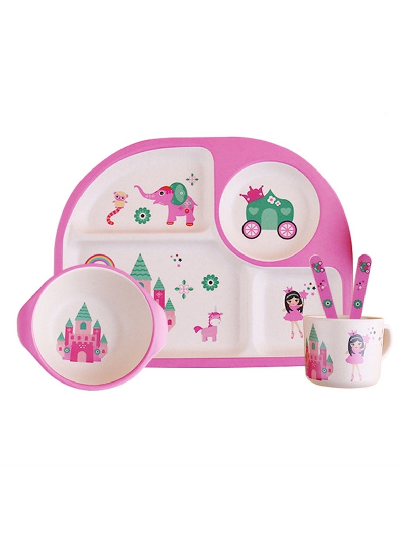 Tableware set bamboo fiber divided plate cute baby baby eating cartoon bowl divided food supplement tableware - Image 1