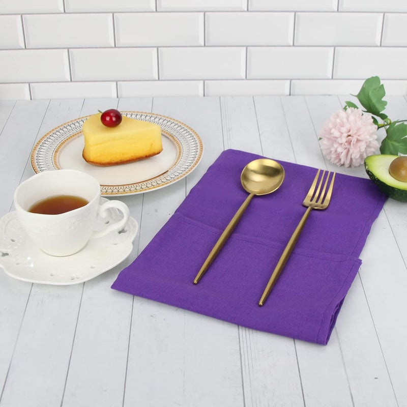 INFEI Solid Color Linen Blended Thin Dinner Cloth Napkins - Set of 12 (40 x 40 cm) - for Events & Home Use (Purple) - Image 2