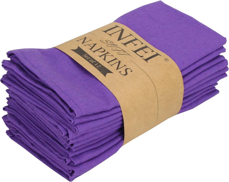 INFEI Solid Color Linen Blended Thin Dinner Cloth Napkins - Set of 12 (40 x 40 cm) - for Events & Home Use (Purple) - Image 1