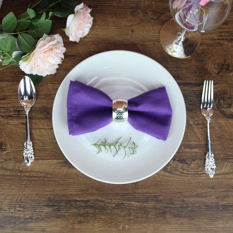 INFEI Solid Color Linen Blended Thin Dinner Cloth Napkins - Set of 12 (40 x 40 cm) - for Events & Home Use (Purple) - Image 3