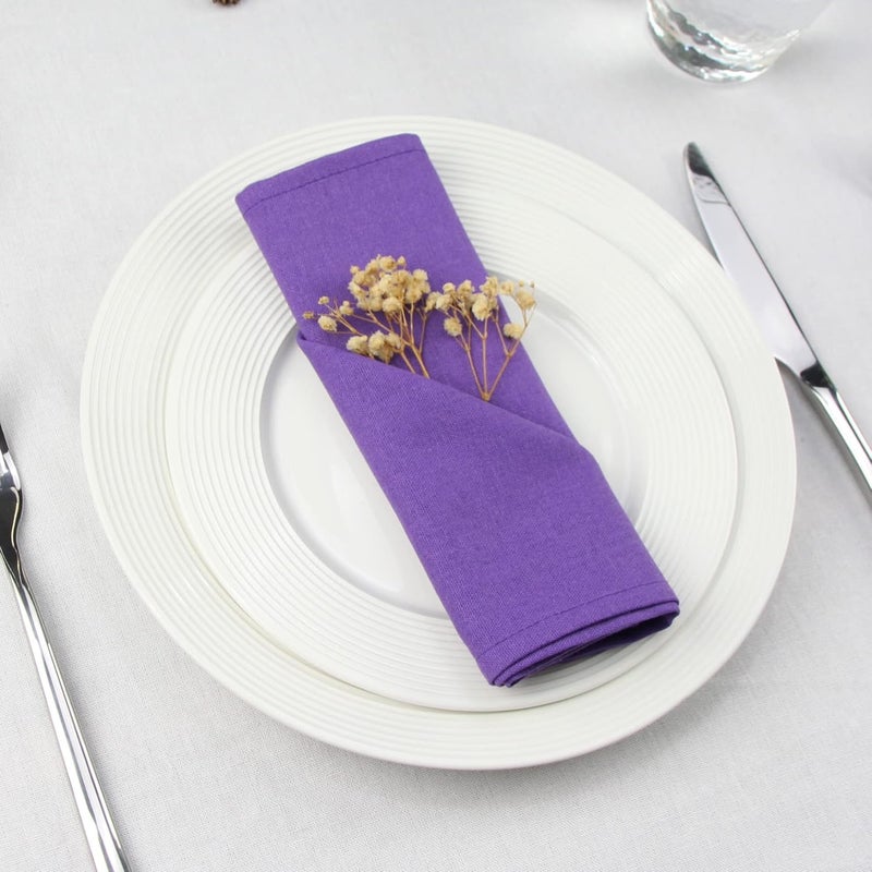 INFEI Solid Color Linen Blended Thin Dinner Cloth Napkins - Set of 12 (40 x 40 cm) - for Events & Home Use (Purple) - Image 4