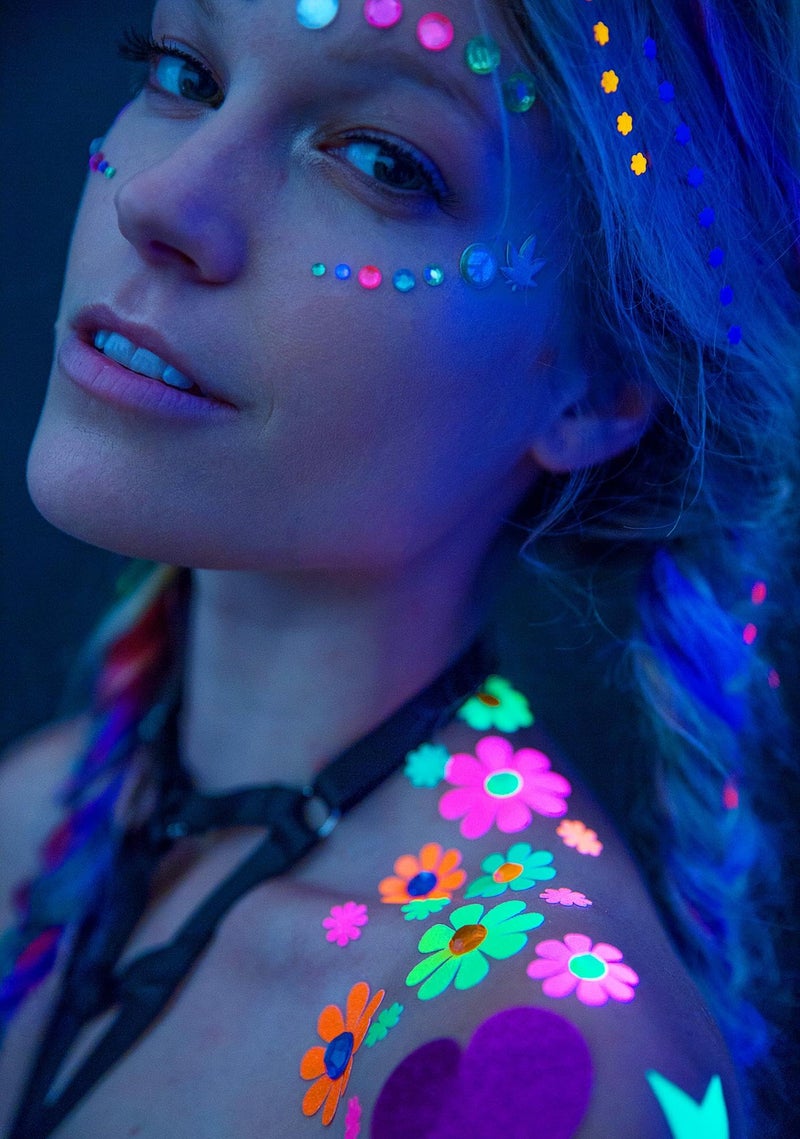 Sasswear Blacklight Body Stickers - Neon Fashion Accessories for Raves, Festivals and Glow Parties, 40/pk (Daisy) - Image 5