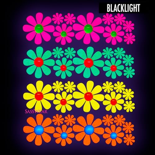 Sasswear Blacklight Body Stickers - Neon Fashion Accessories for Raves, Festivals and Glow Parties, 40/pk (Daisy) - Image 3