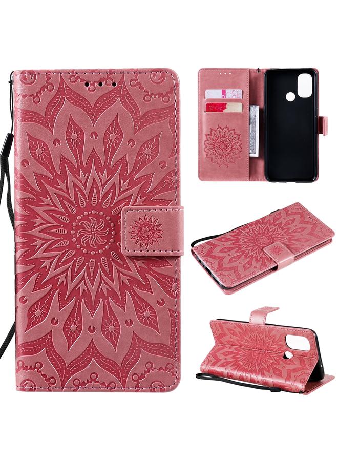 اس-توب جراب لهاتف OnePlus Nord N100، جراب جلدي أفقي قابل للطي بنقشة شمس، مع فتحة بطاقة وحامل ومحفظة وحبل تعليق - Image 1