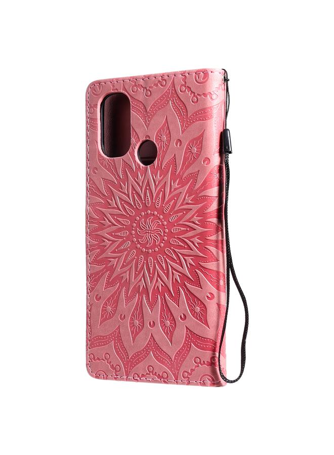 اس-توب جراب لهاتف OnePlus Nord N100، جراب جلدي أفقي قابل للطي بنقشة شمس، مع فتحة بطاقة وحامل ومحفظة وحبل تعليق - Image 3