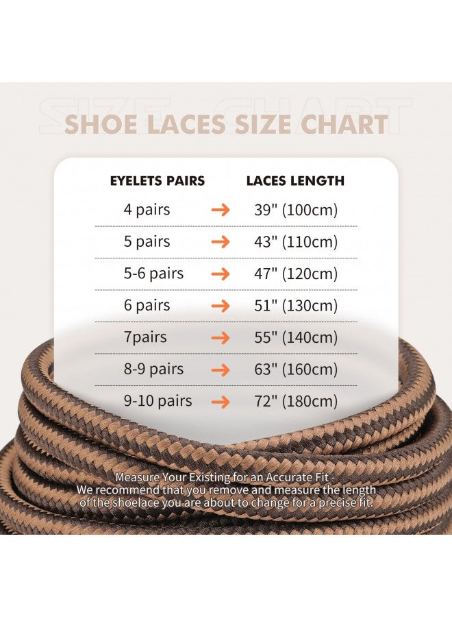 Stepace Round Shoelaces [2 Pairs] Heavy Duty Boot Shoe Laces for Hiking Work Boots Coffee Khaki-140(Dots) - Image 3