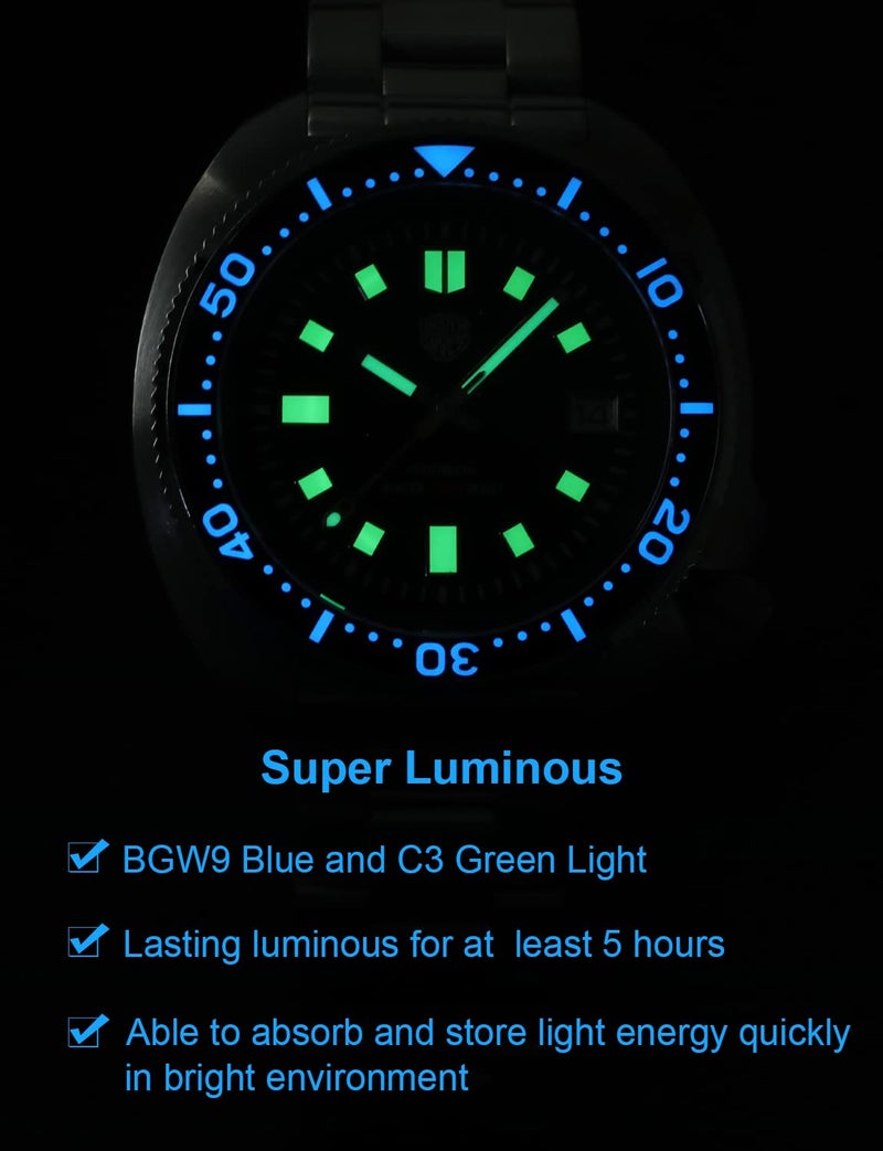 watchdives Automatic Diver Watches for Men, NH35 Movement 6105 Wristwatch 200M Sapphire Crystal Mens Watch Super Luminous 316L Stainless Steel Watch (Blue) - Image 2