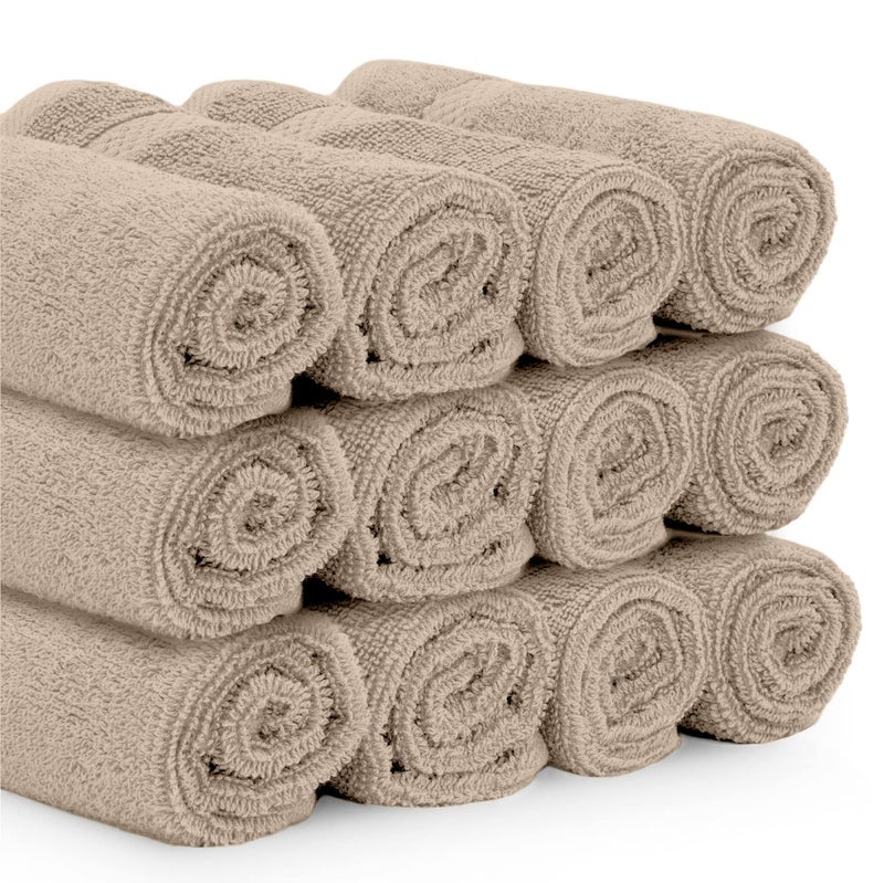 White Classic Luxury Cotton Washcloths 13x13 Inch - 650 GSM Turkish Cotton | Hotel, Spa, Bathroom Face Towel | 12 Pack, Taupe - Image 3