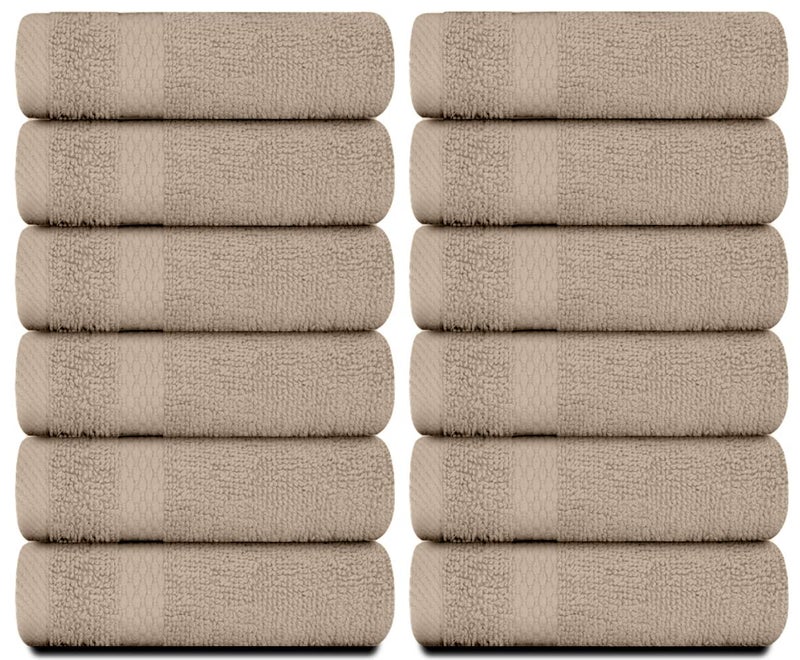 White Classic Luxury Cotton Washcloths 13x13 Inch - 650 GSM Turkish Cotton | Hotel, Spa, Bathroom Face Towel | 12 Pack, Taupe - Image 2