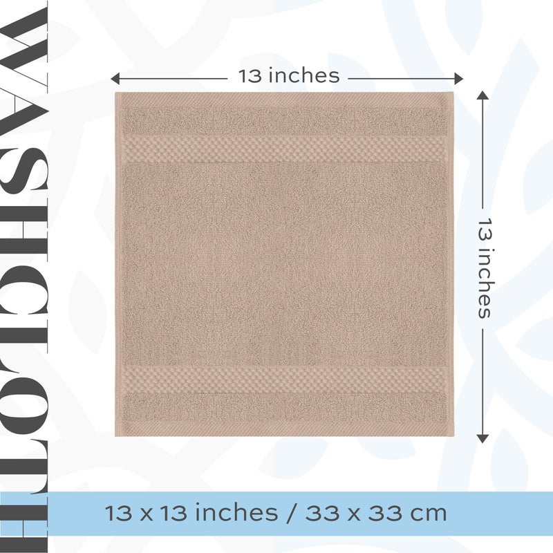 White Classic Luxury Cotton Washcloths 13x13 Inch - 650 GSM Turkish Cotton | Hotel, Spa, Bathroom Face Towel | 12 Pack, Taupe - Image 4
