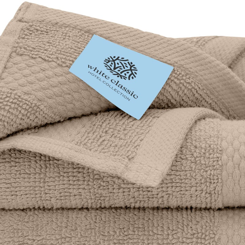 White Classic Luxury Cotton Washcloths 13x13 Inch - 650 GSM Turkish Cotton | Hotel, Spa, Bathroom Face Towel | 12 Pack, Taupe - Image 5