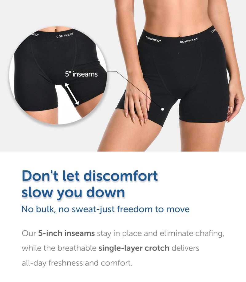 Comfneat Women's 4-Pack Boyshorts Cotton Spandex Boxer Briefs Stretchy Underwear (Black 4-Pack, M) - Image 2