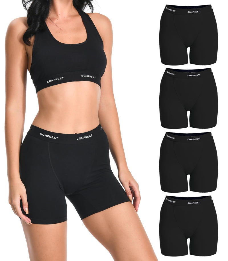 Comfneat Women's 4-Pack Boyshorts Cotton Spandex Boxer Briefs Stretchy Underwear (Black 4-Pack, M) - Image 1