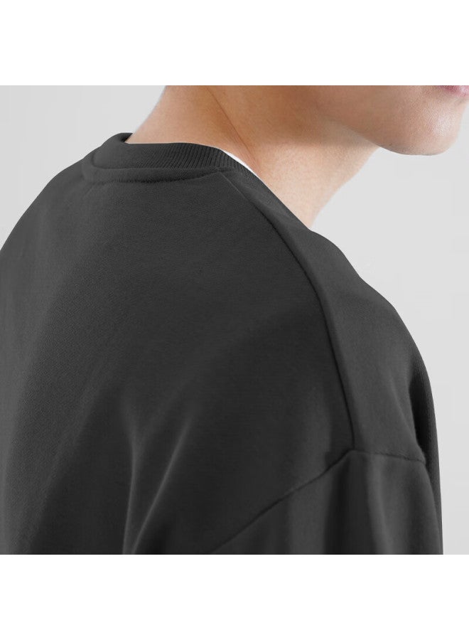 Markless Men's Sweatshirt, 100% Cotton, Autumn Casual Round Neck Top, Inner Layer Pullover, 0434, Dark Gray, Size L - Image 2
