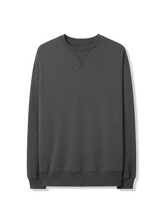 Markless Men's Sweatshirt, 100% Cotton, Autumn Casual Round Neck Top, Inner Layer Pullover, 0434, Dark Gray, Size L - Image 3