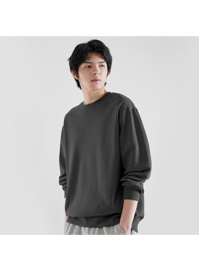 Markless Men's Sweatshirt, 100% Cotton, Autumn Casual Round Neck Top, Inner Layer Pullover, 0434, Dark Gray, Size L - Image 1